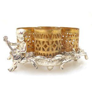 1950s Vintage Sam Fink SF gold boy with guitar filigree regency lipstick holder